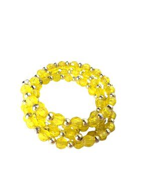 Yellow Faceted Bead Coil Bracelet Silver Tone Wire Wrap Multi Strand Memory Wire